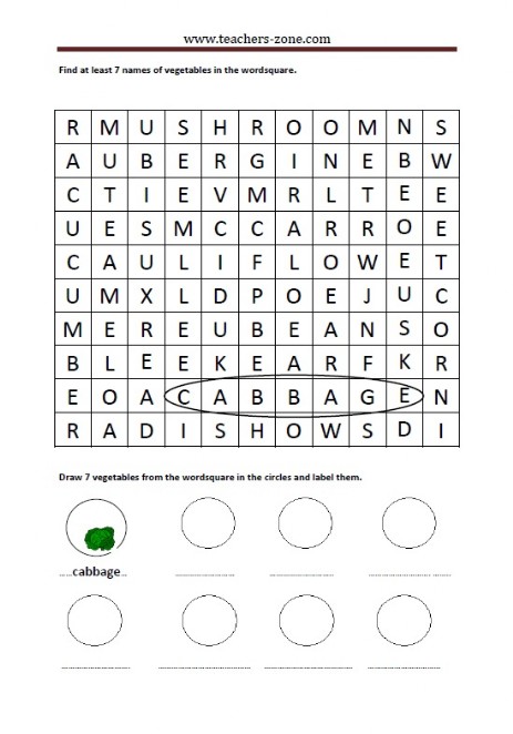 find, draw and label the vegetables