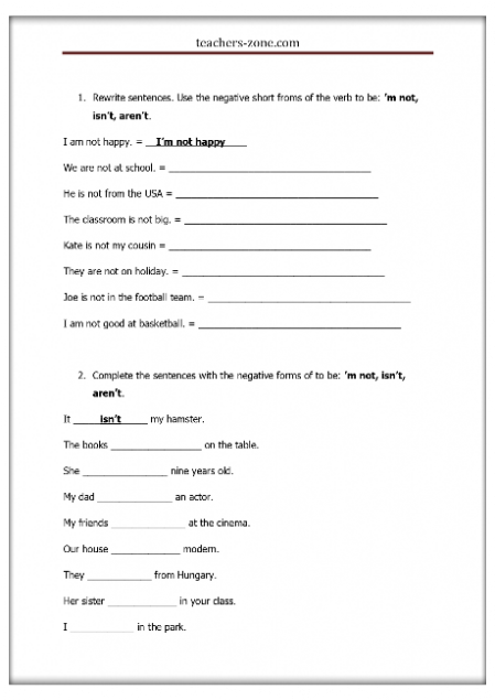 Verb To Be Negative Forms Questions And Answers English Esl Bank2home